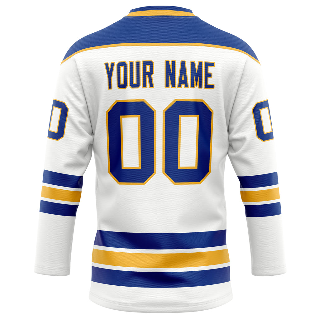 Personalized White & Royal Solid Colour Hockey Jersey