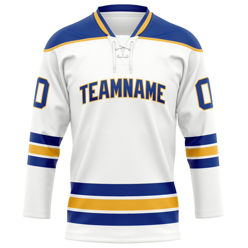Personalized White & Royal Solid Colour Hockey Jersey