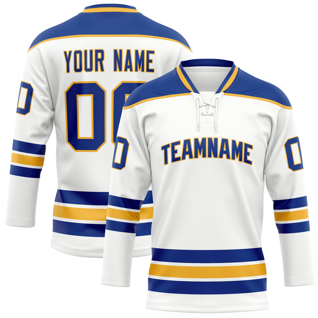 Personalized White & Royal Solid Colour Hockey Jersey