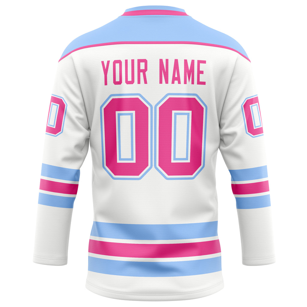 Personalized White & Light Blue Solid Colour Hockey Jersey