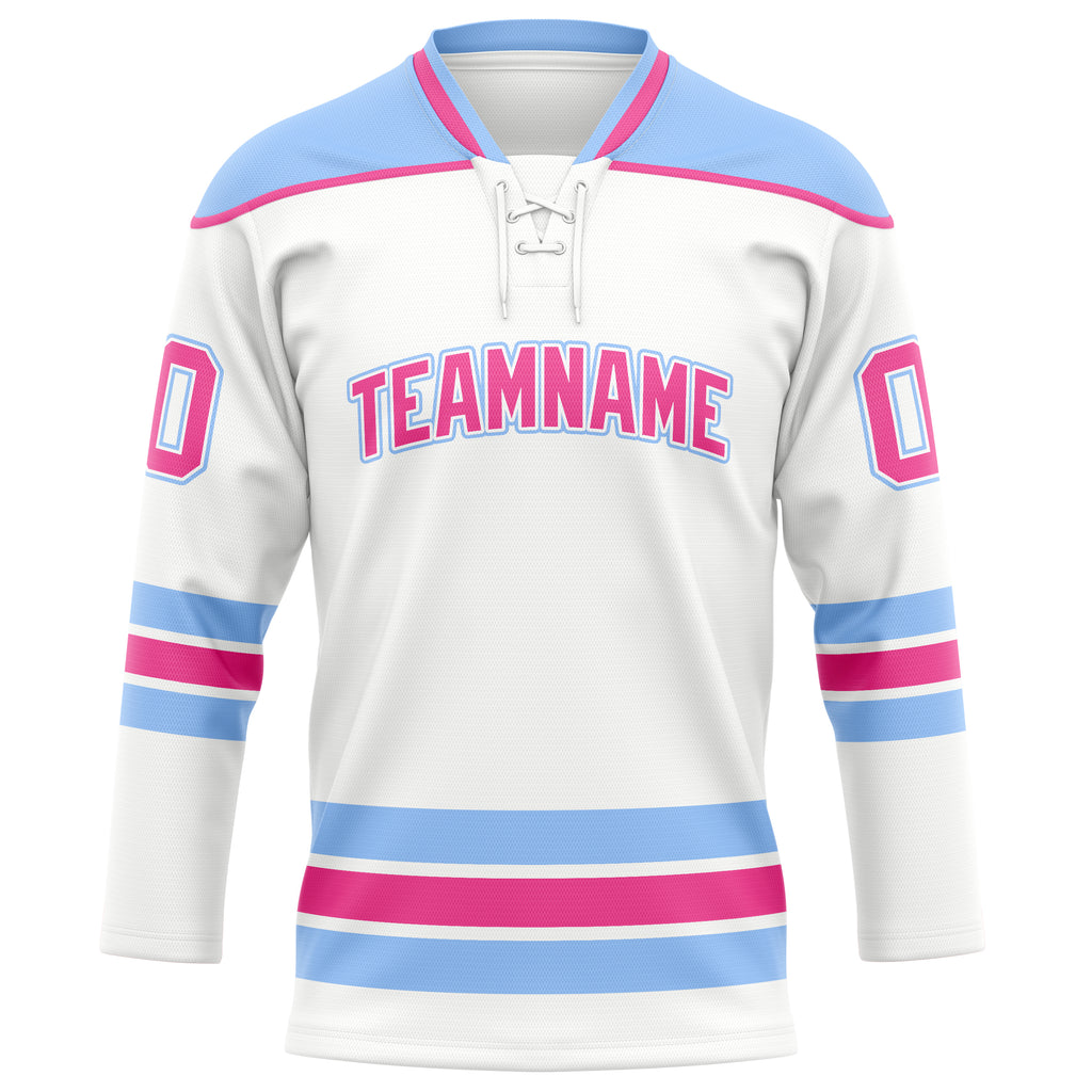 Personalized White & Light Blue Solid Colour Hockey Jersey