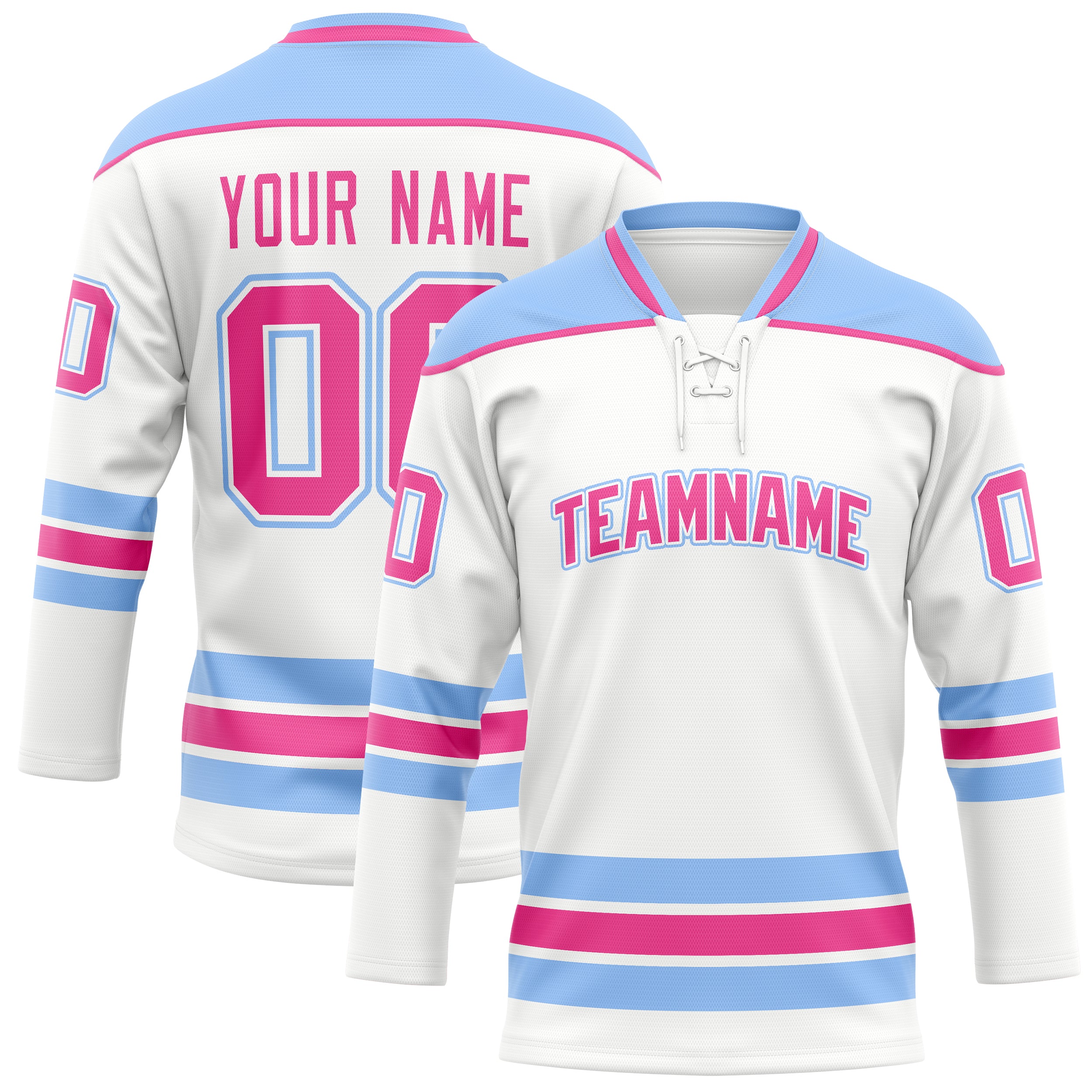 Personalized White & Light Blue Solid Colour Hockey Jersey