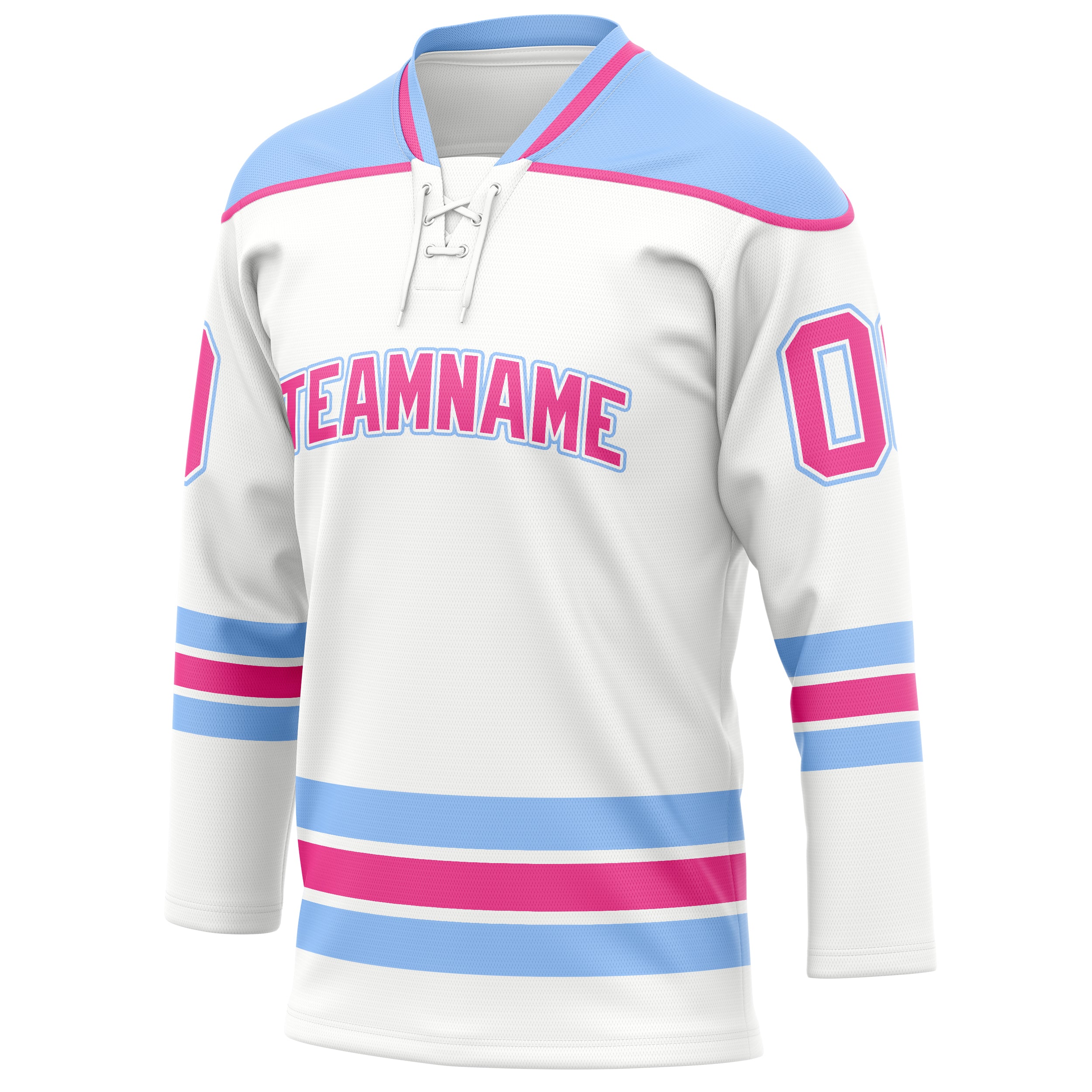 Personalized White & Light Blue Solid Colour Hockey Jersey