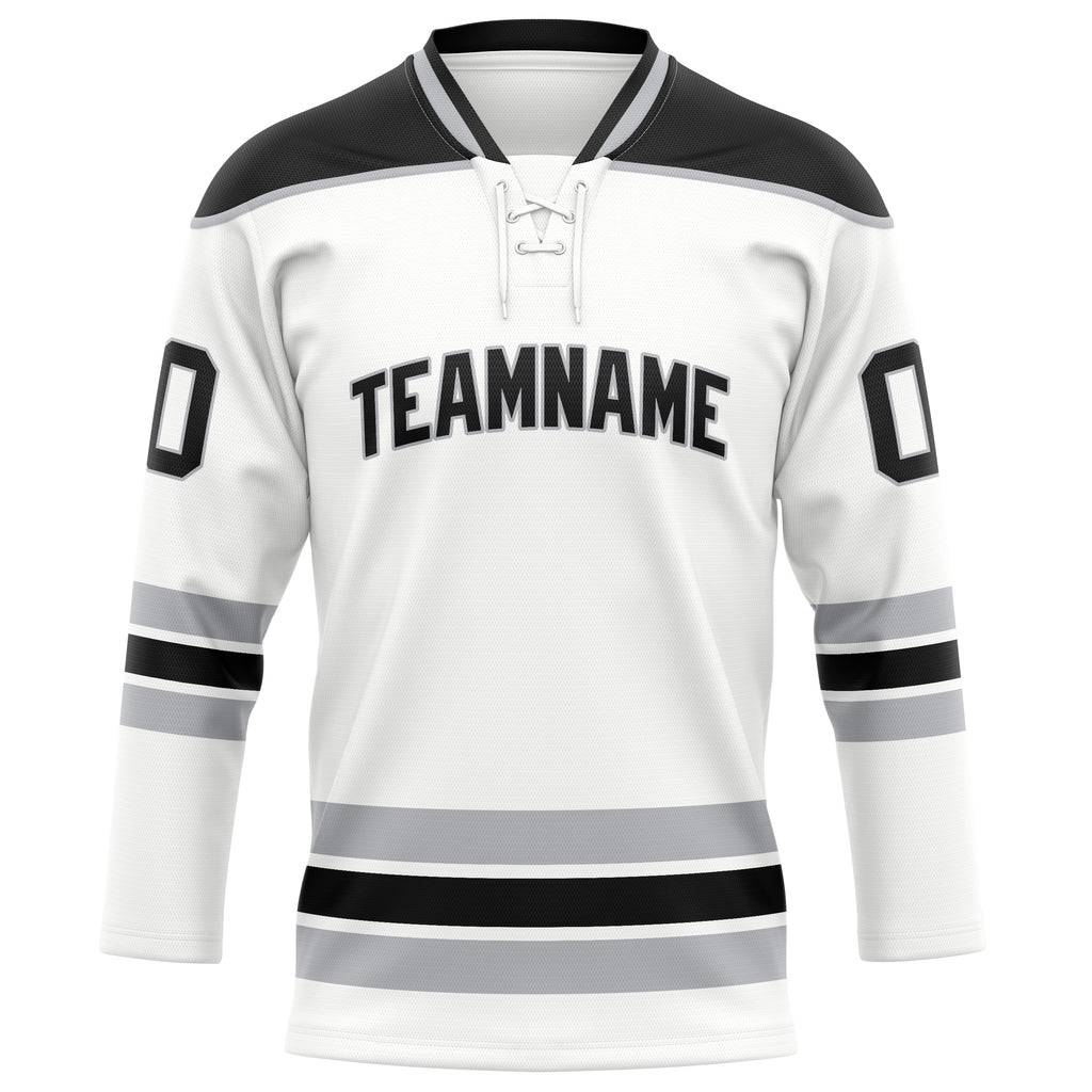 Personalized White & Black Solid Colour Hockey Jersey