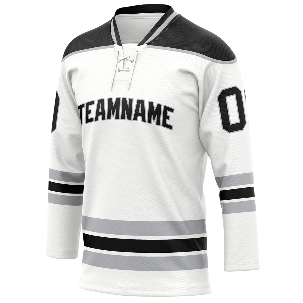Personalized White & Black Solid Colour Hockey Jersey