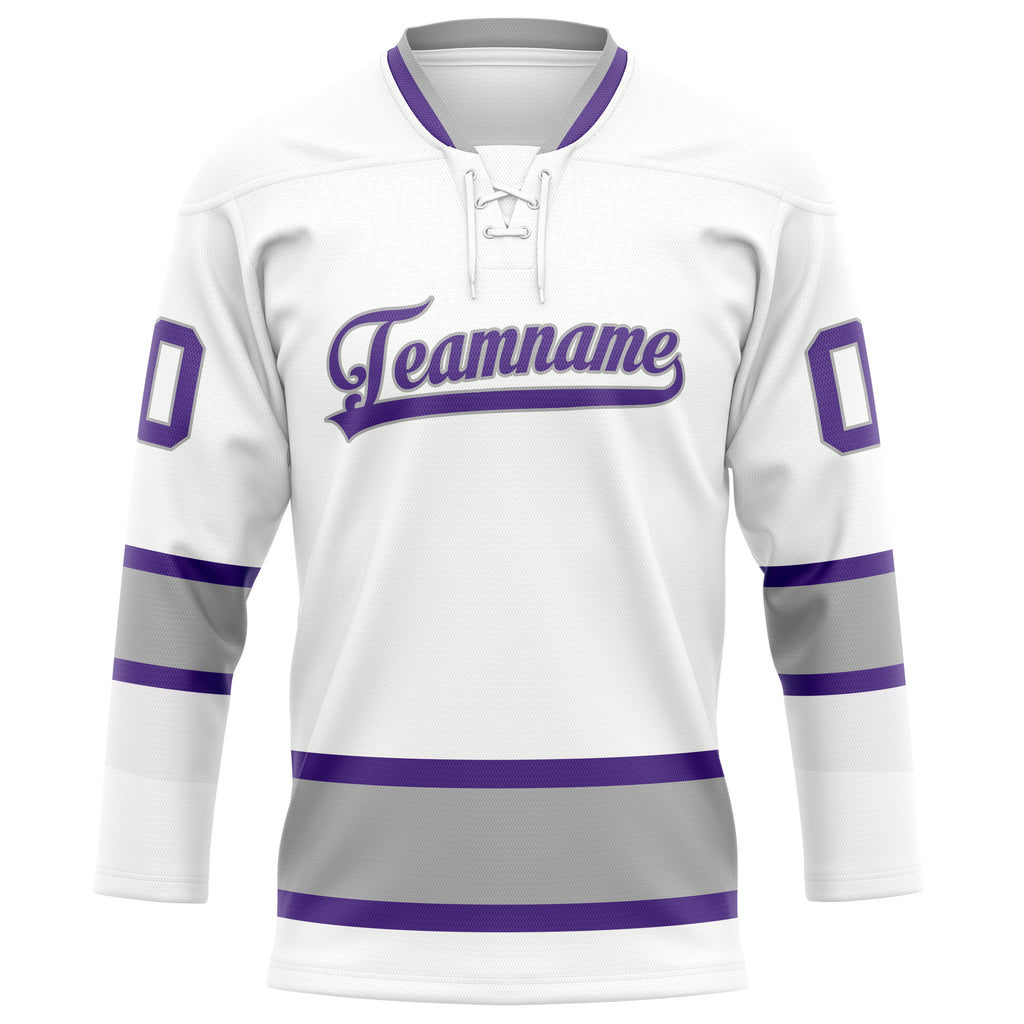 Personalized White & Purple Solid Colour Hockey Jersey