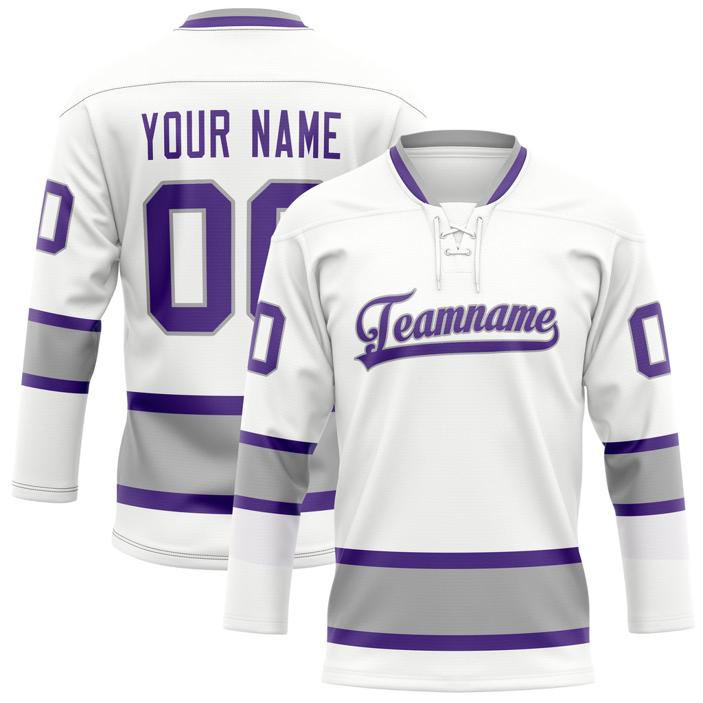 Personalized White & Purple Solid Colour Hockey Jersey