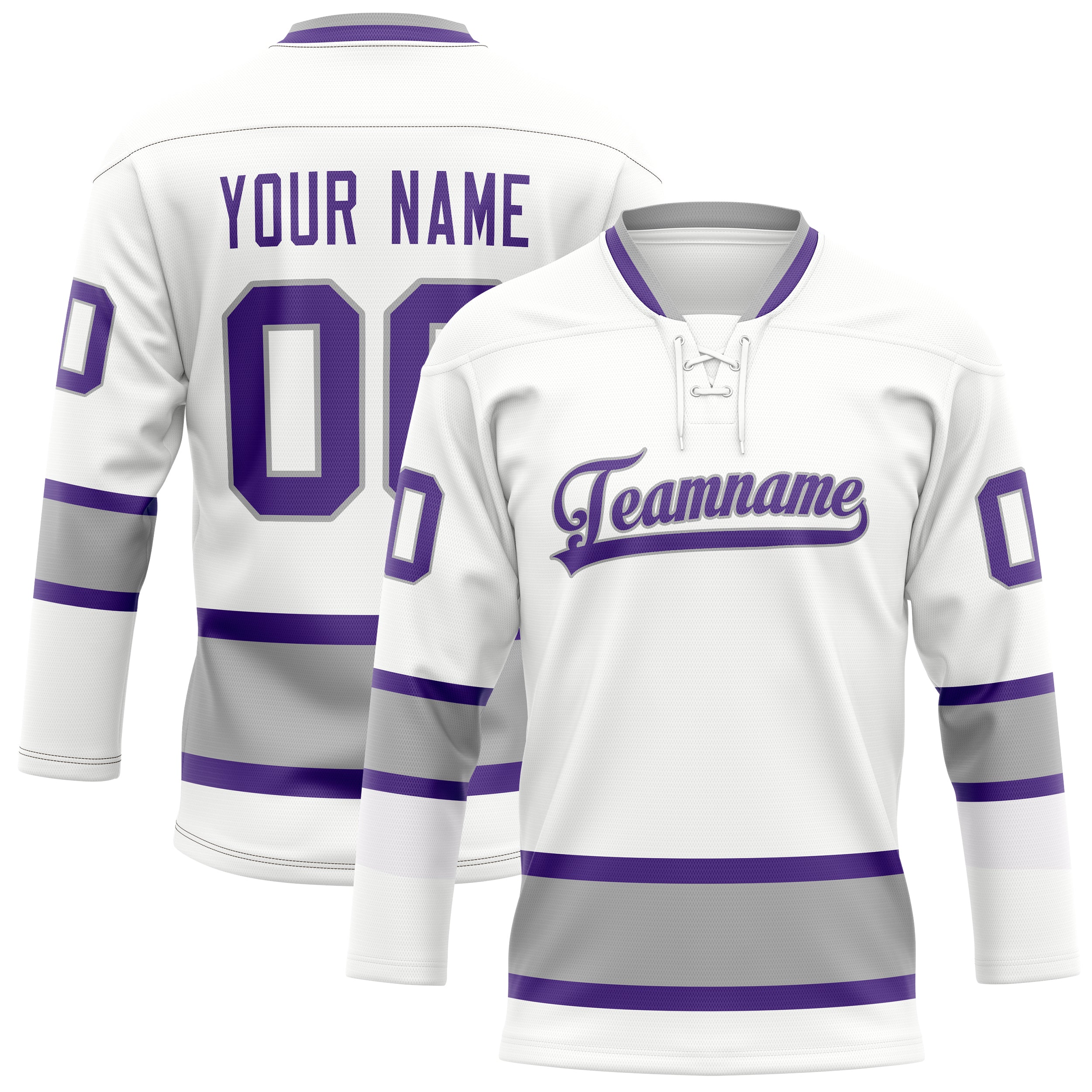 Personalized White & Purple Solid Colour Hockey Jersey