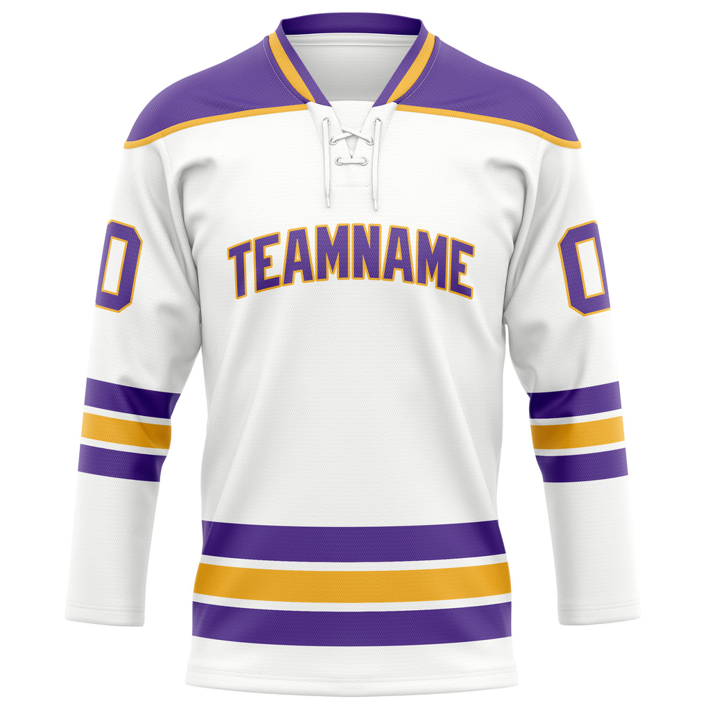 Personalized White & Purple Solid Colour Hockey Jersey