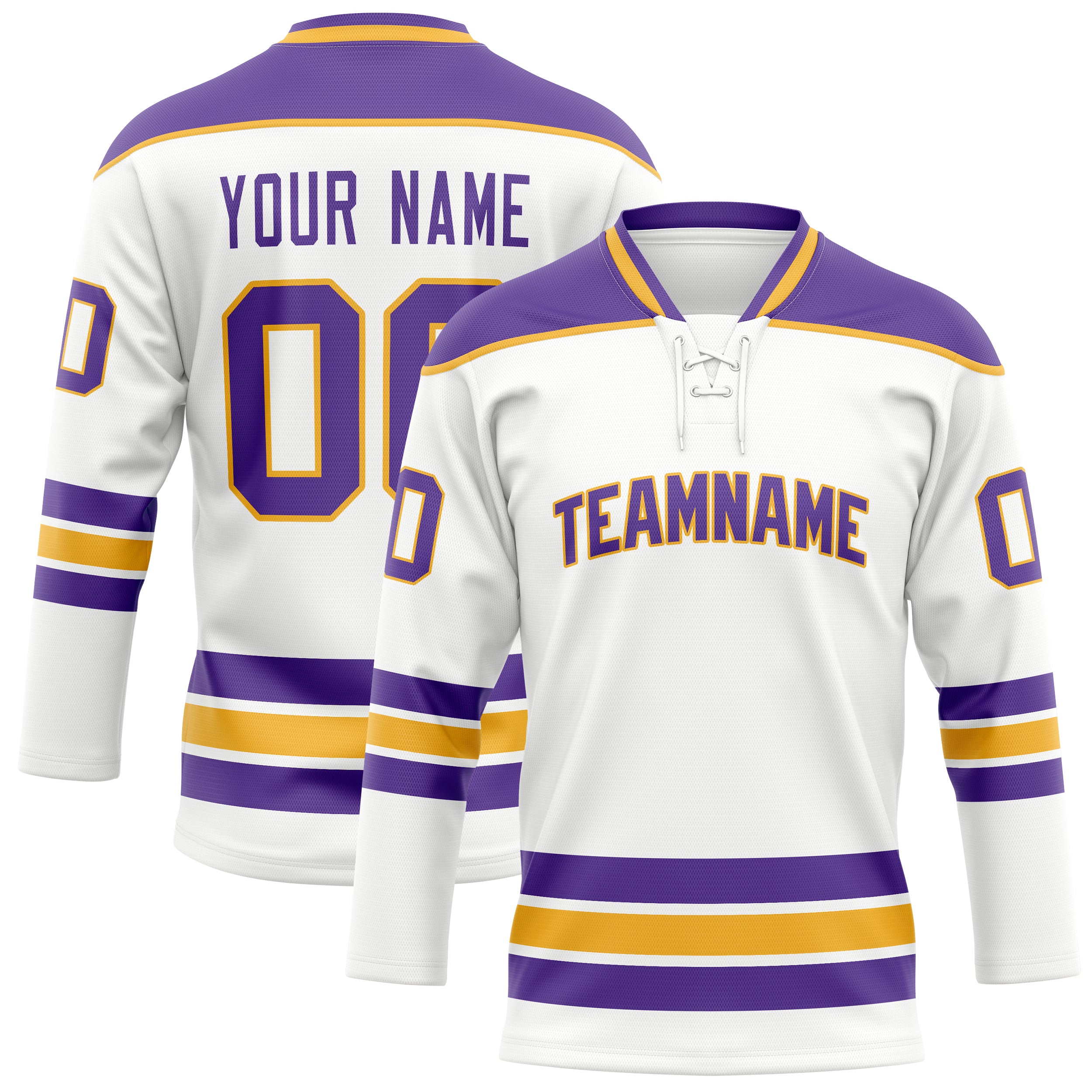 Personalized White & Purple Solid Colour Hockey Jersey