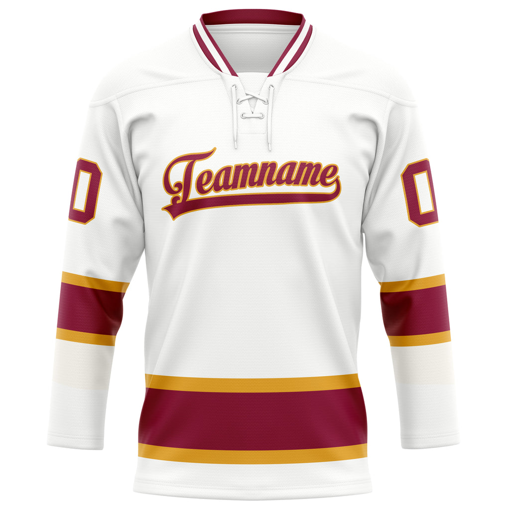 Personalized White & Red Solid Colour Hockey Jersey
