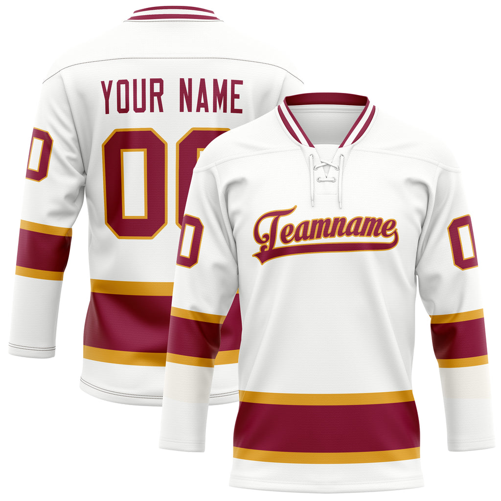 Personalized White & Red Solid Colour Hockey Jersey