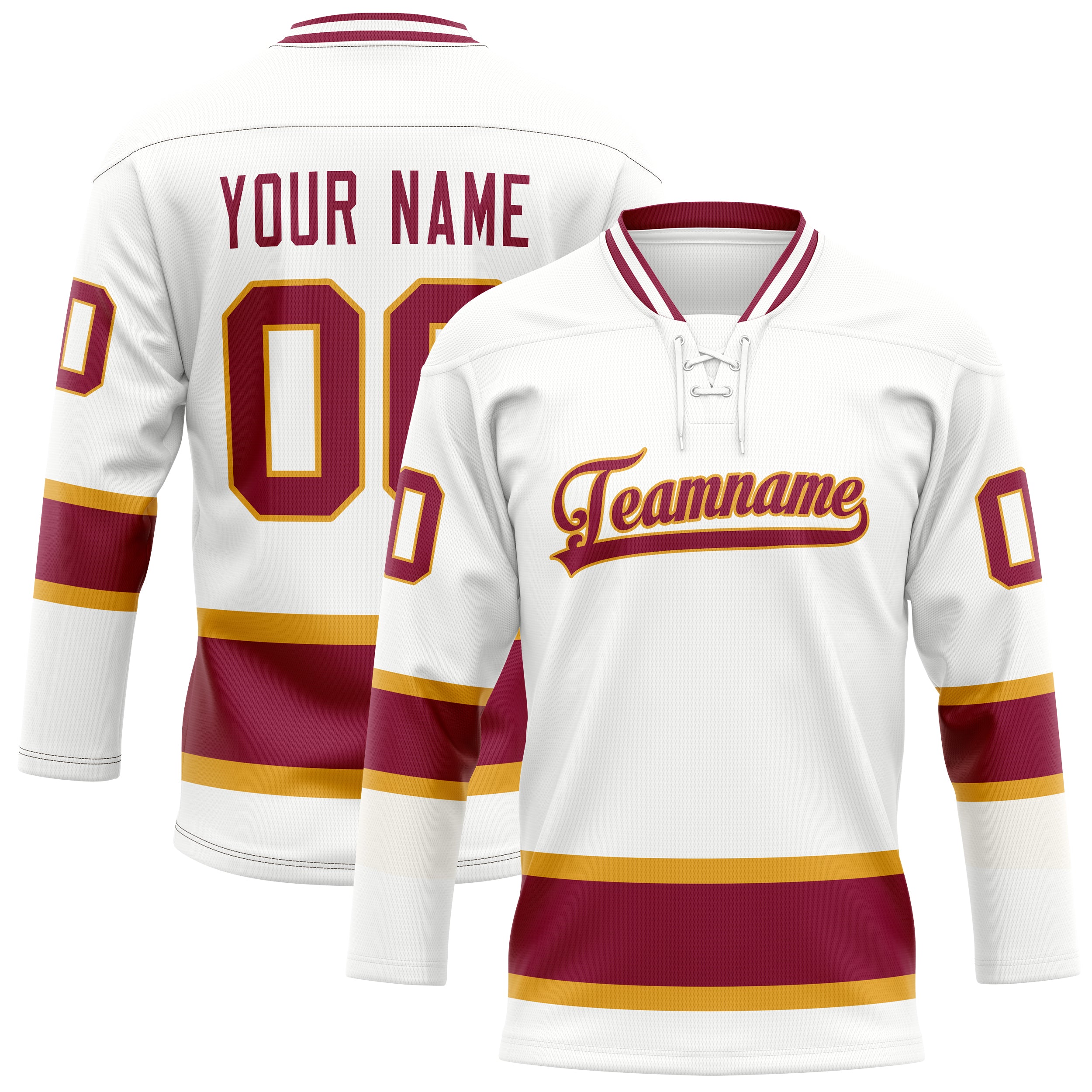 Personalized White & Red Solid Colour Hockey Jersey