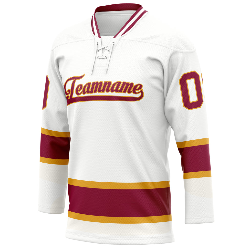 Personalized White & Red Solid Colour Hockey Jersey
