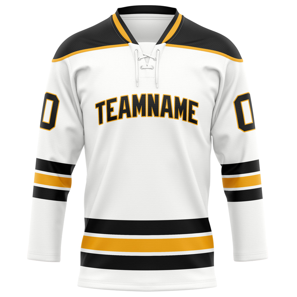 Personalized White & Black Solid Colour Hockey Jersey