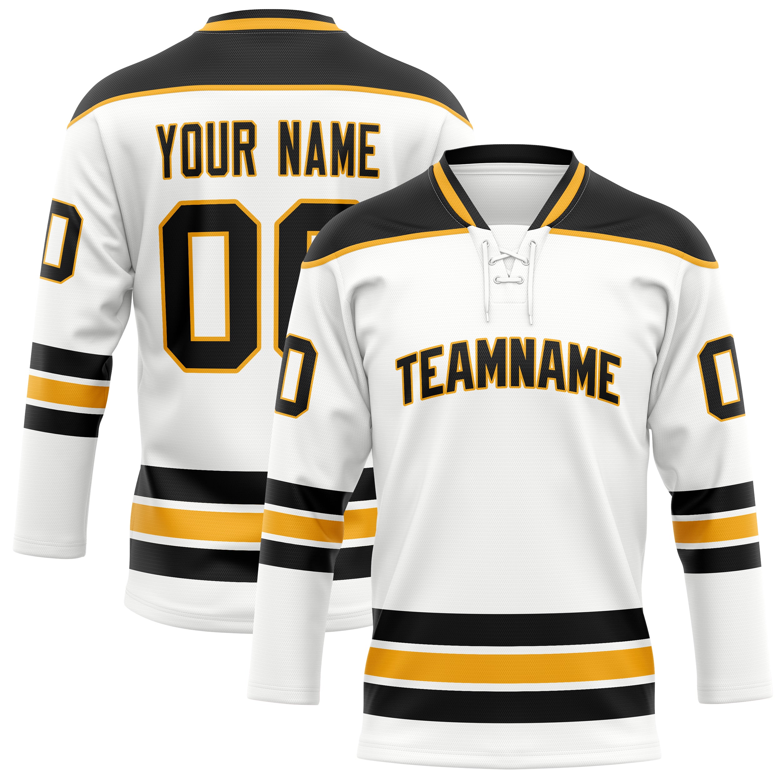 Personalized White & Black Solid Colour Hockey Jersey