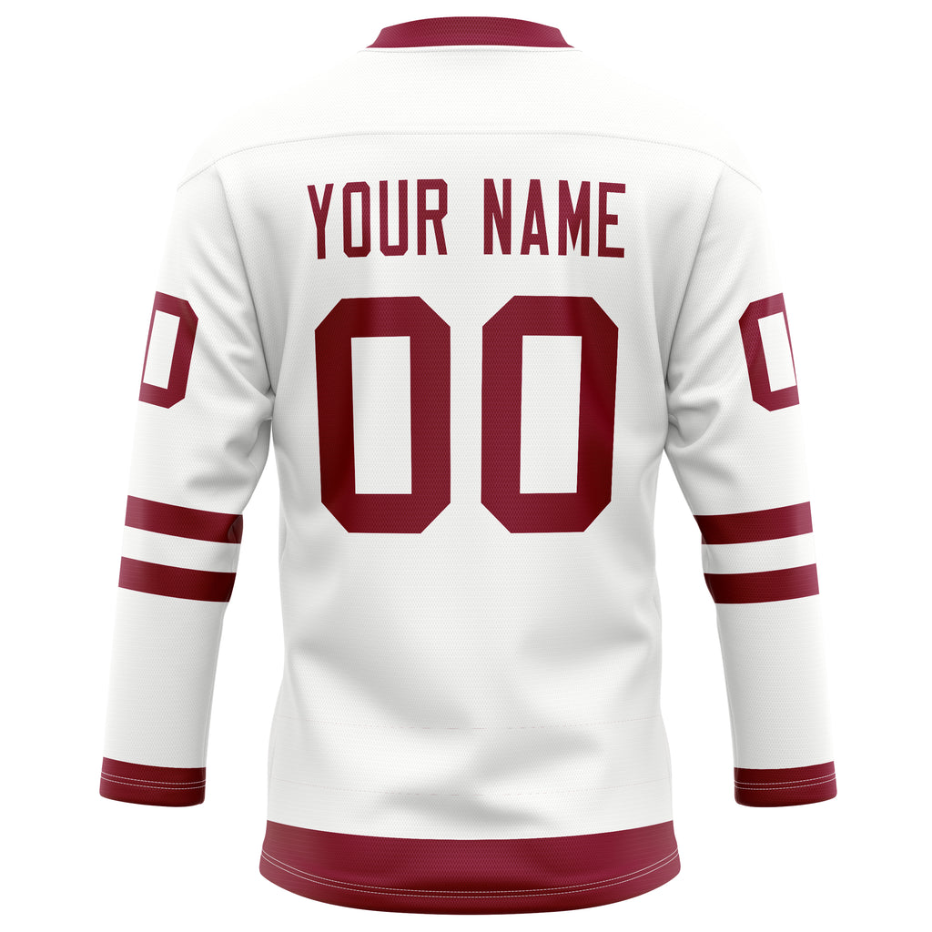 Personalized White & Maroon Solid Colour Hockey Jersey