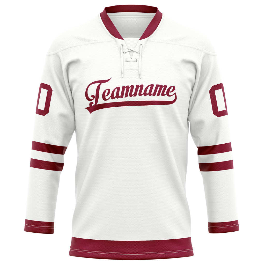 Personalized White & Maroon Solid Colour Hockey Jersey