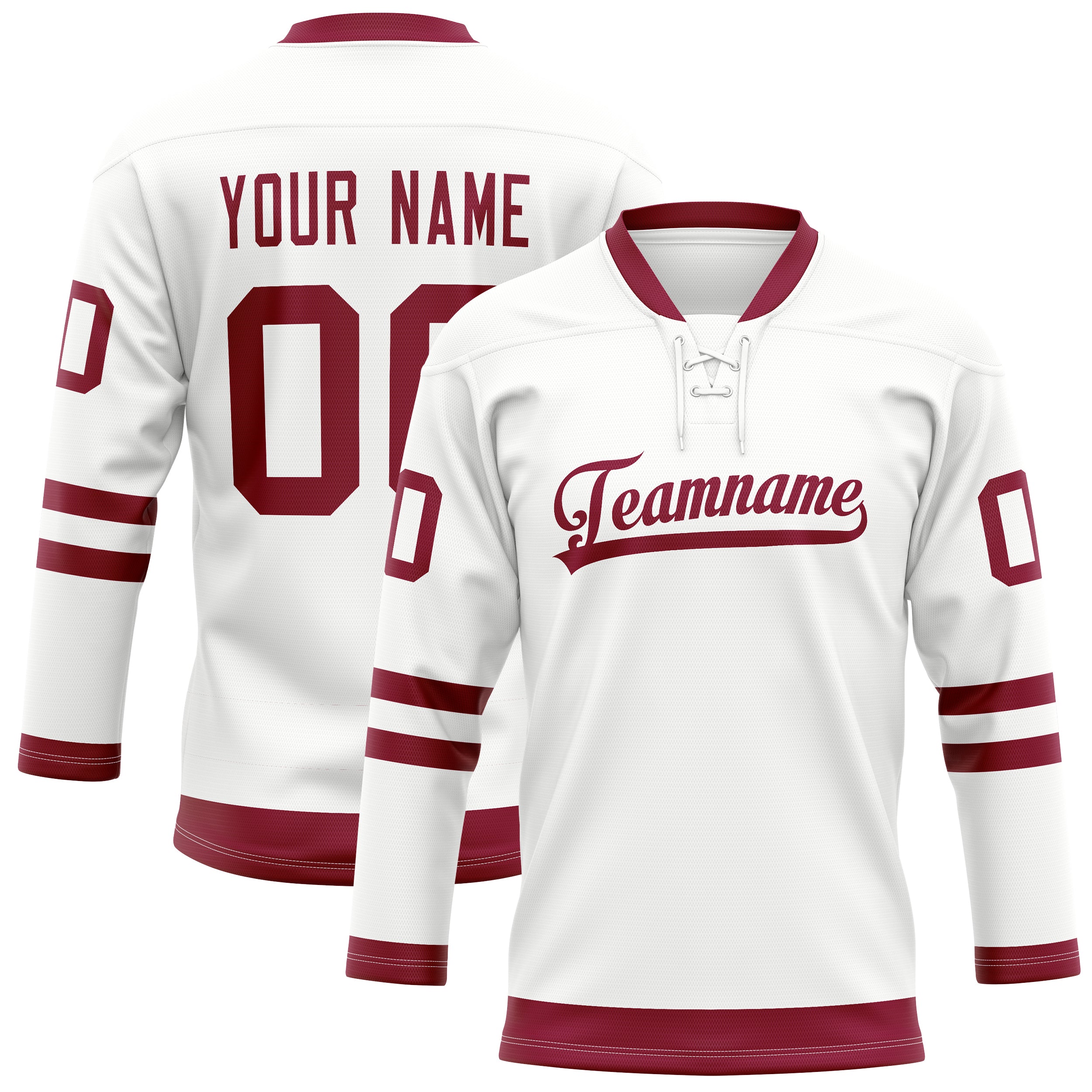 Personalized White & Maroon Solid Colour Hockey Jersey