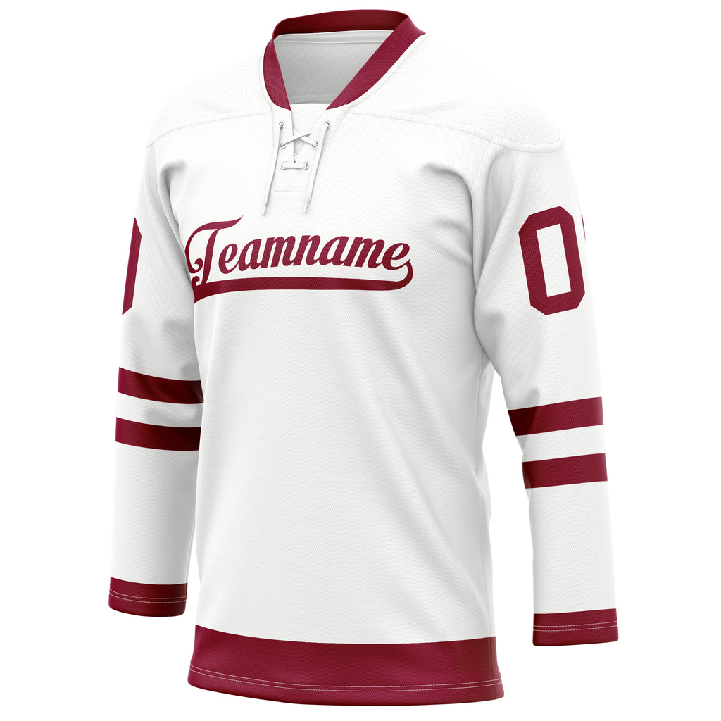 Personalized White & Maroon Solid Colour Hockey Jersey