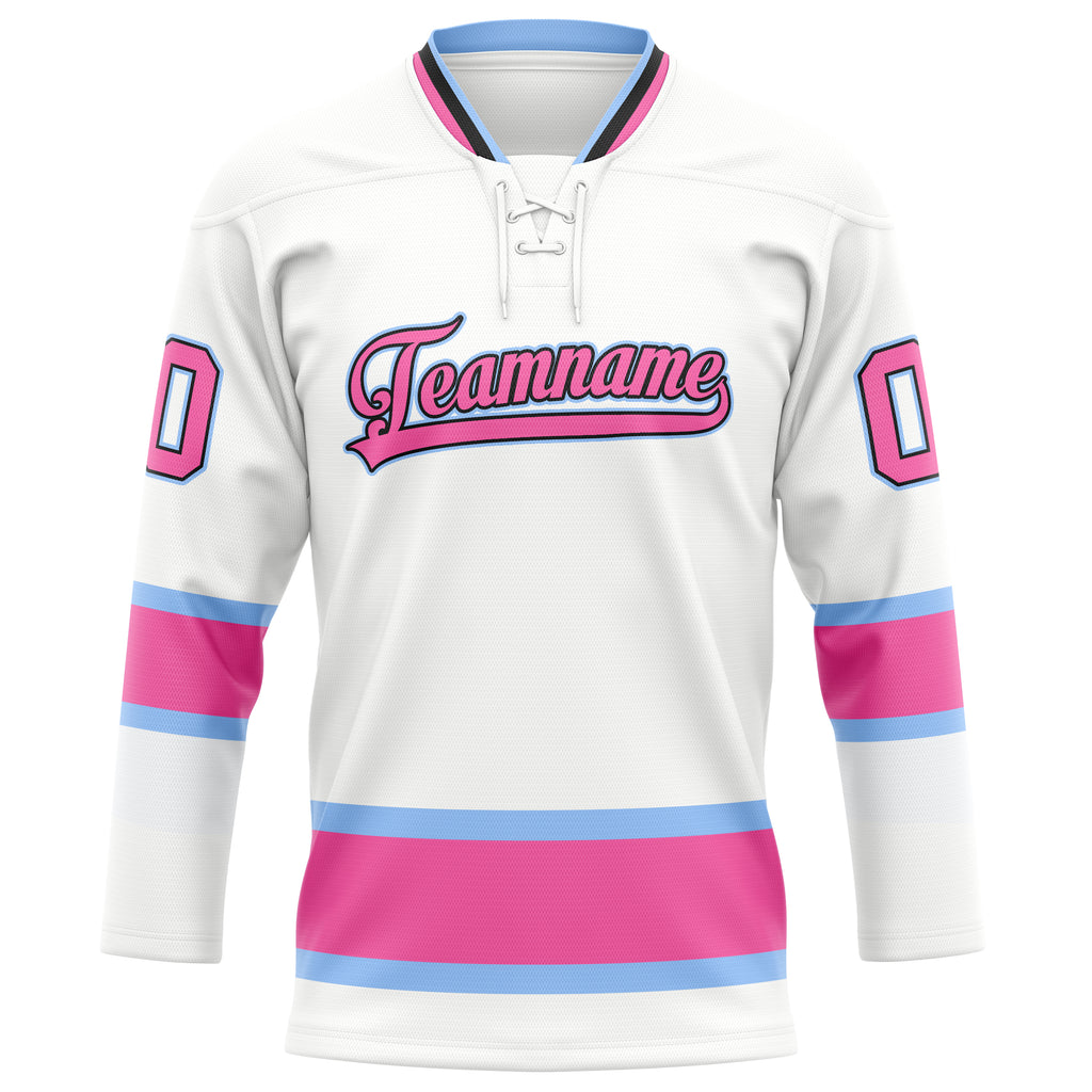 Personalized White & Pink Solid Colour Hockey Jersey