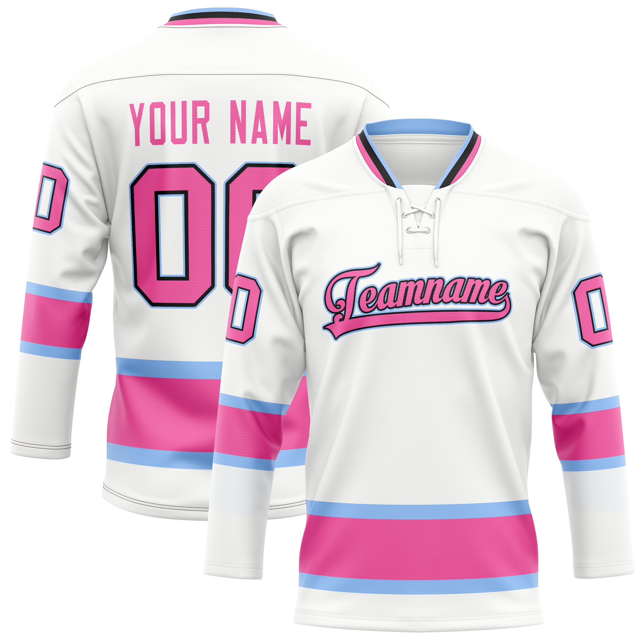 Personalized White & Pink Solid Colour Hockey Jersey