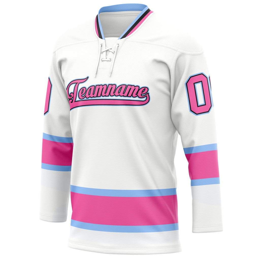 Personalized White & Pink Solid Colour Hockey Jersey