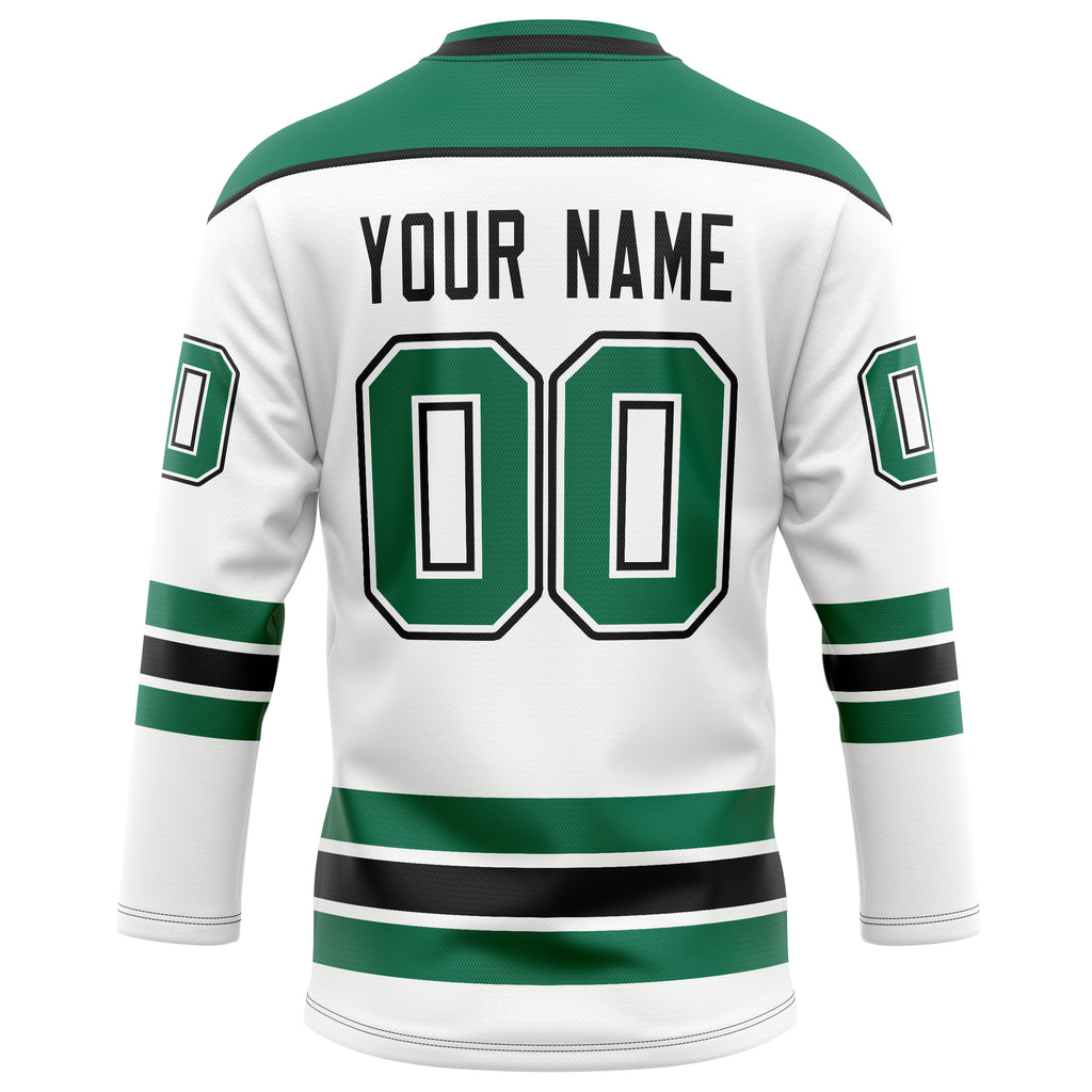 Personalized White & Kelly Green Solid Colour Hockey Jersey