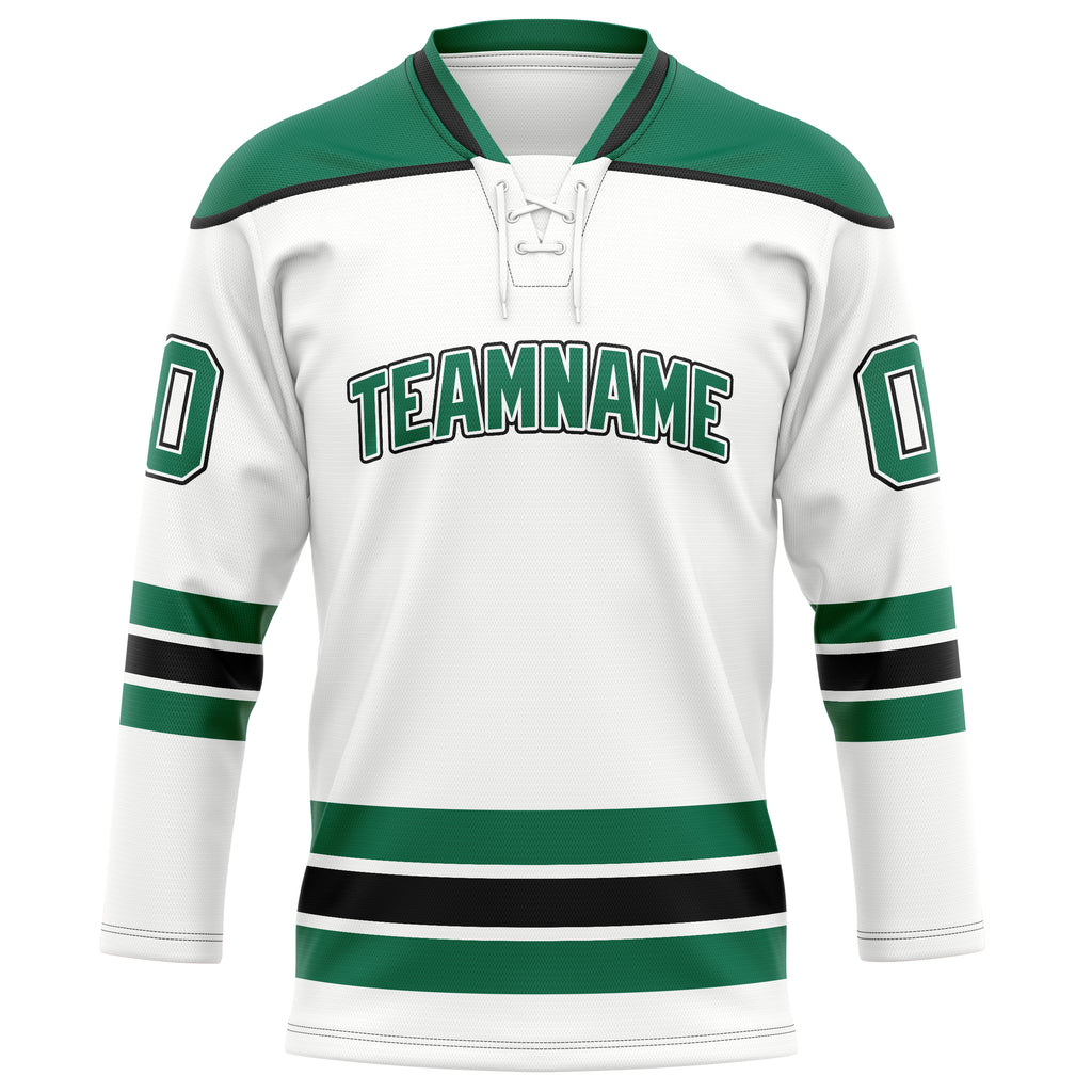 Personalized White & Kelly Green Solid Colour Hockey Jersey
