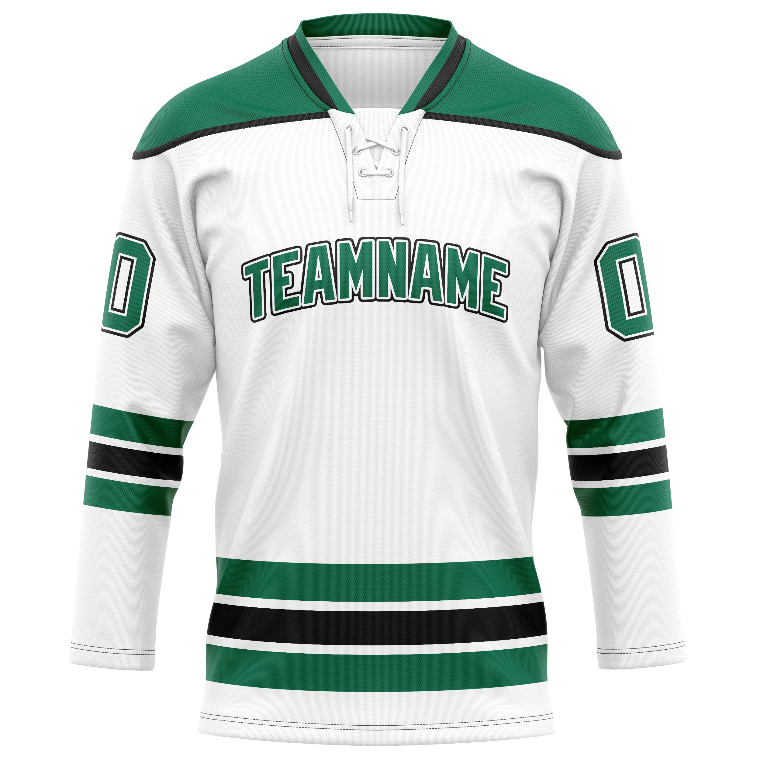Personalized White & Kelly Green Solid Colour Hockey Jersey