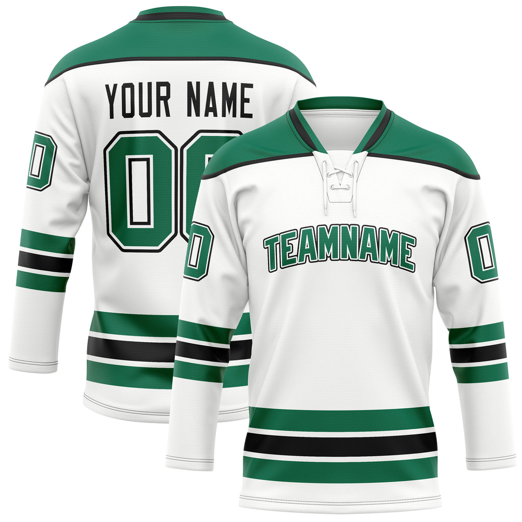 Personalized White & Kelly Green Solid Colour Hockey Jersey