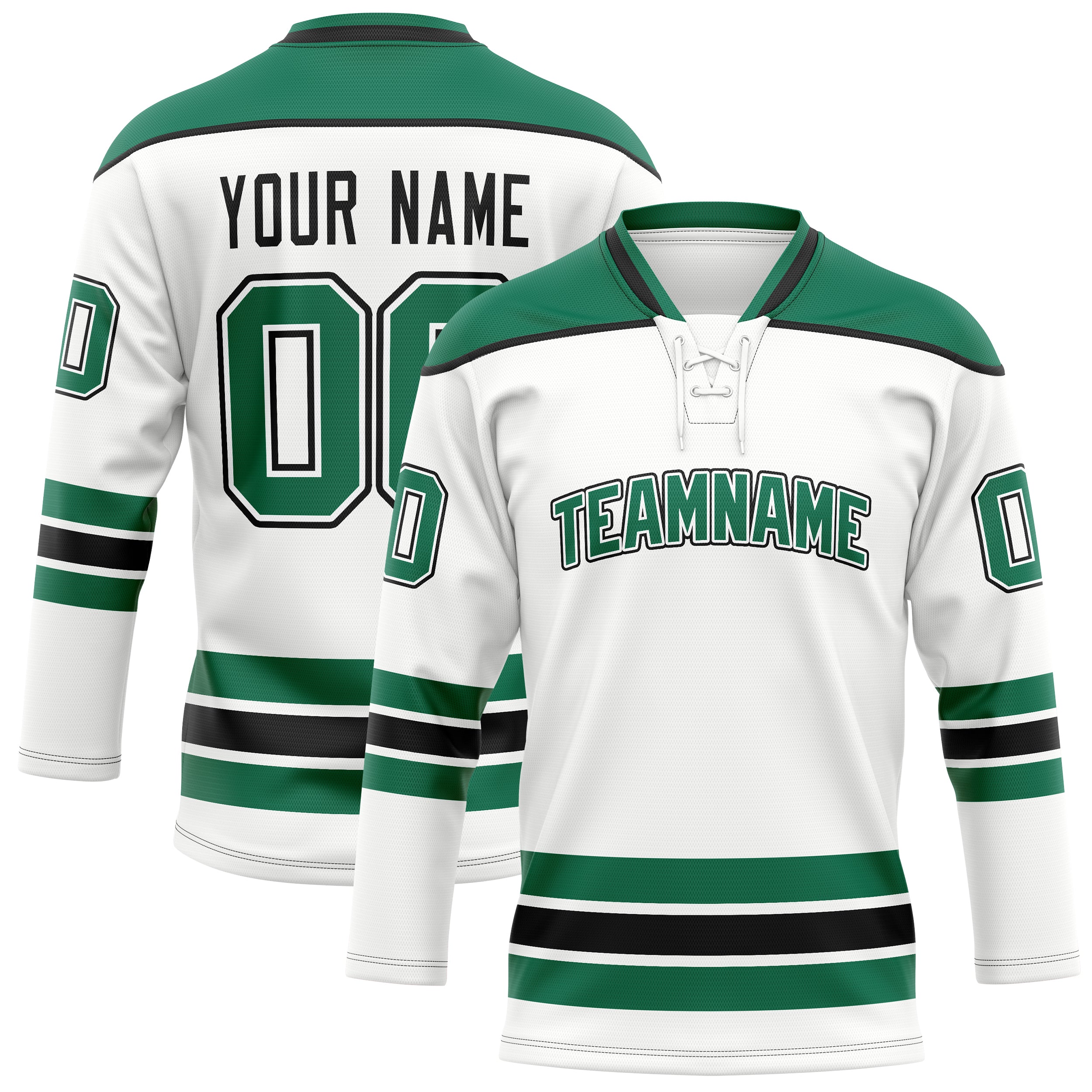 Personalized White & Kelly Green Solid Colour Hockey Jersey