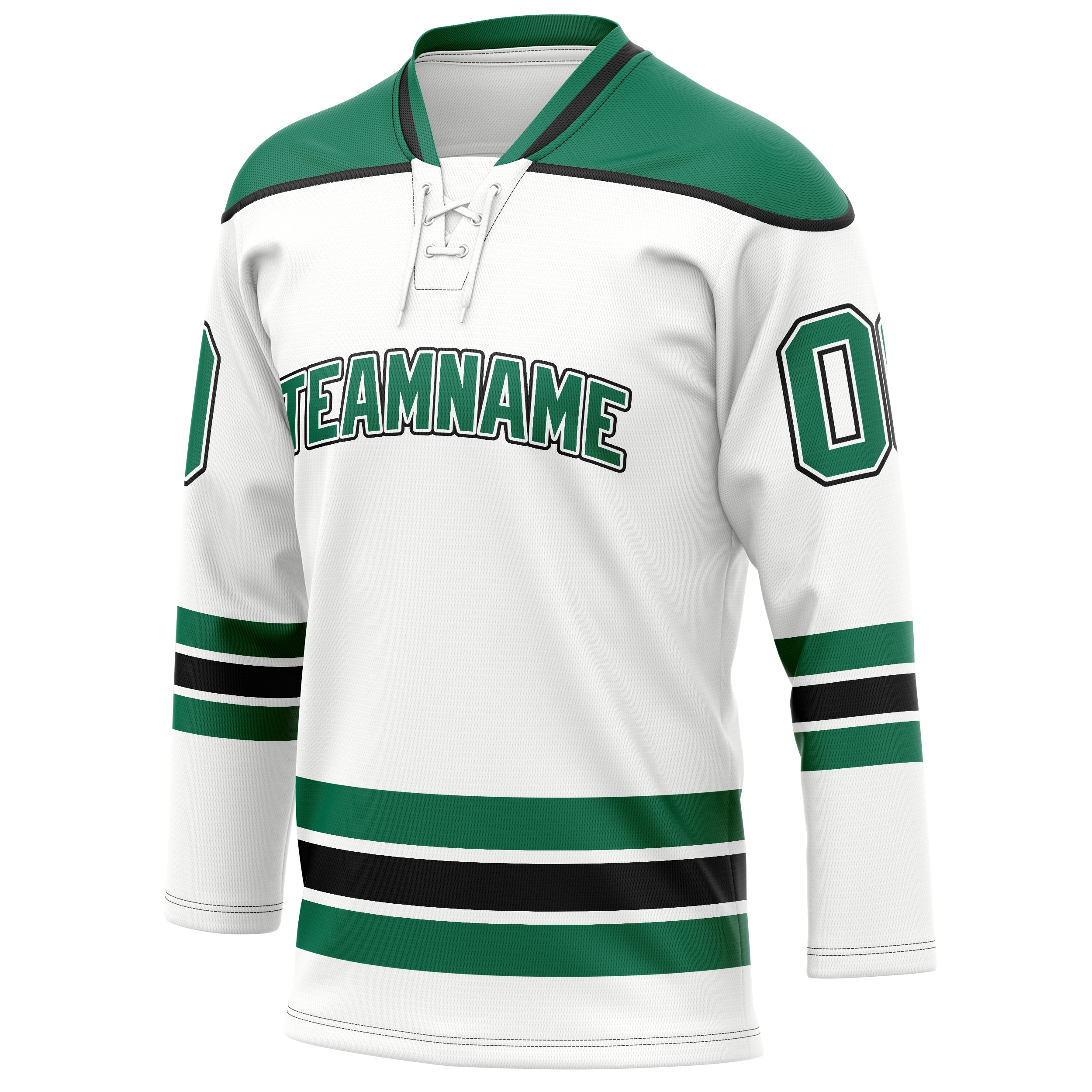 Personalized White & Kelly Green Solid Colour Hockey Jersey