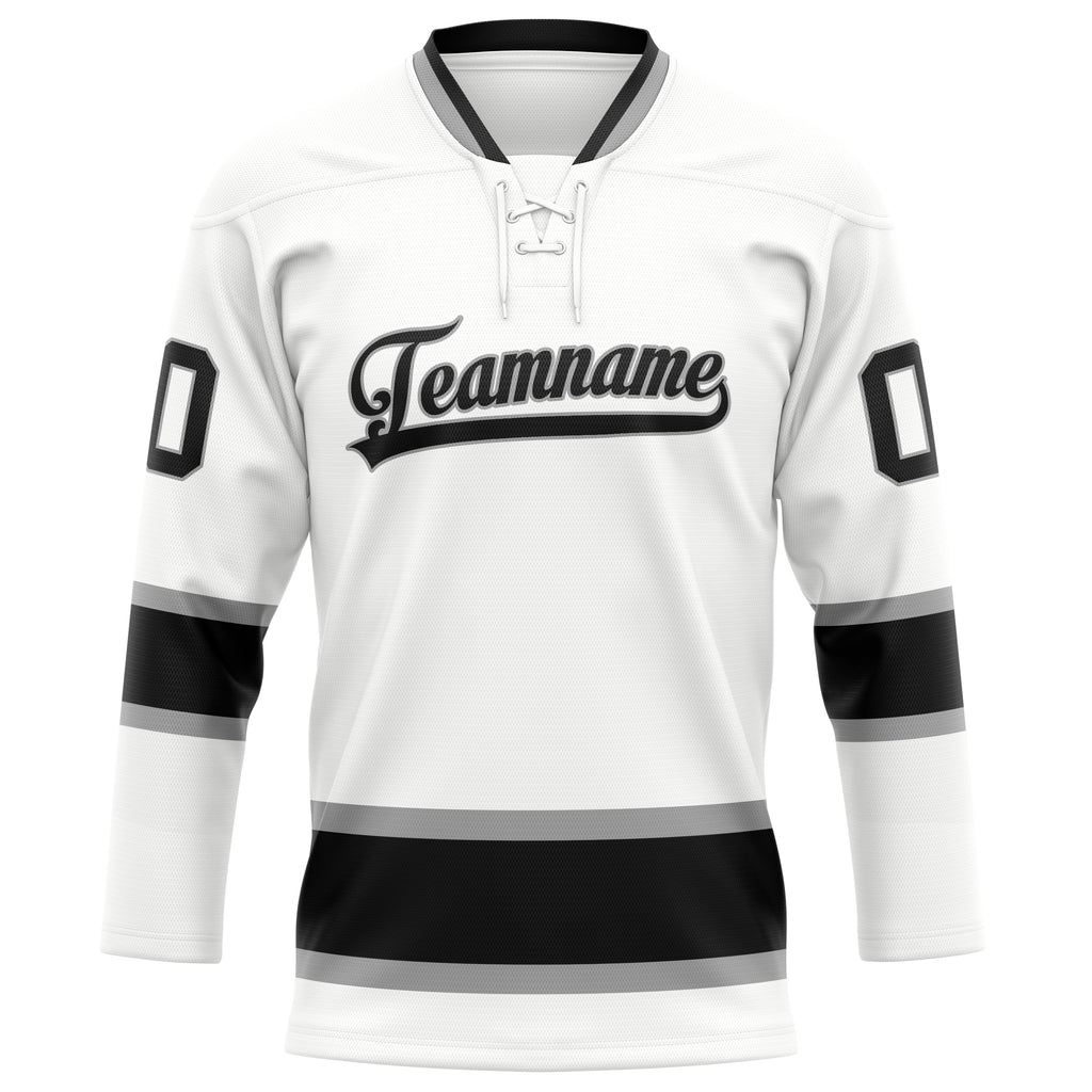 Personalized White & Black Solid Colour Hockey Jersey