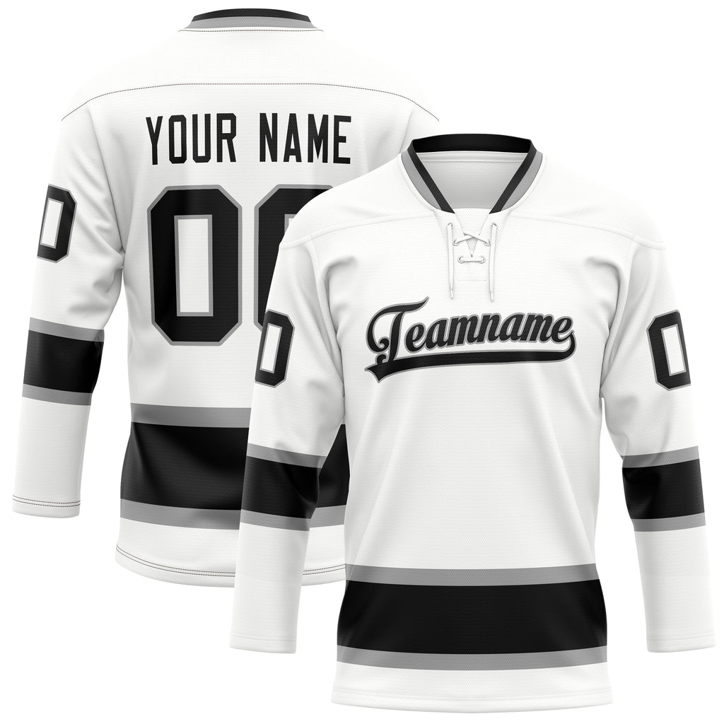 Personalized White & Black Solid Colour Hockey Jersey