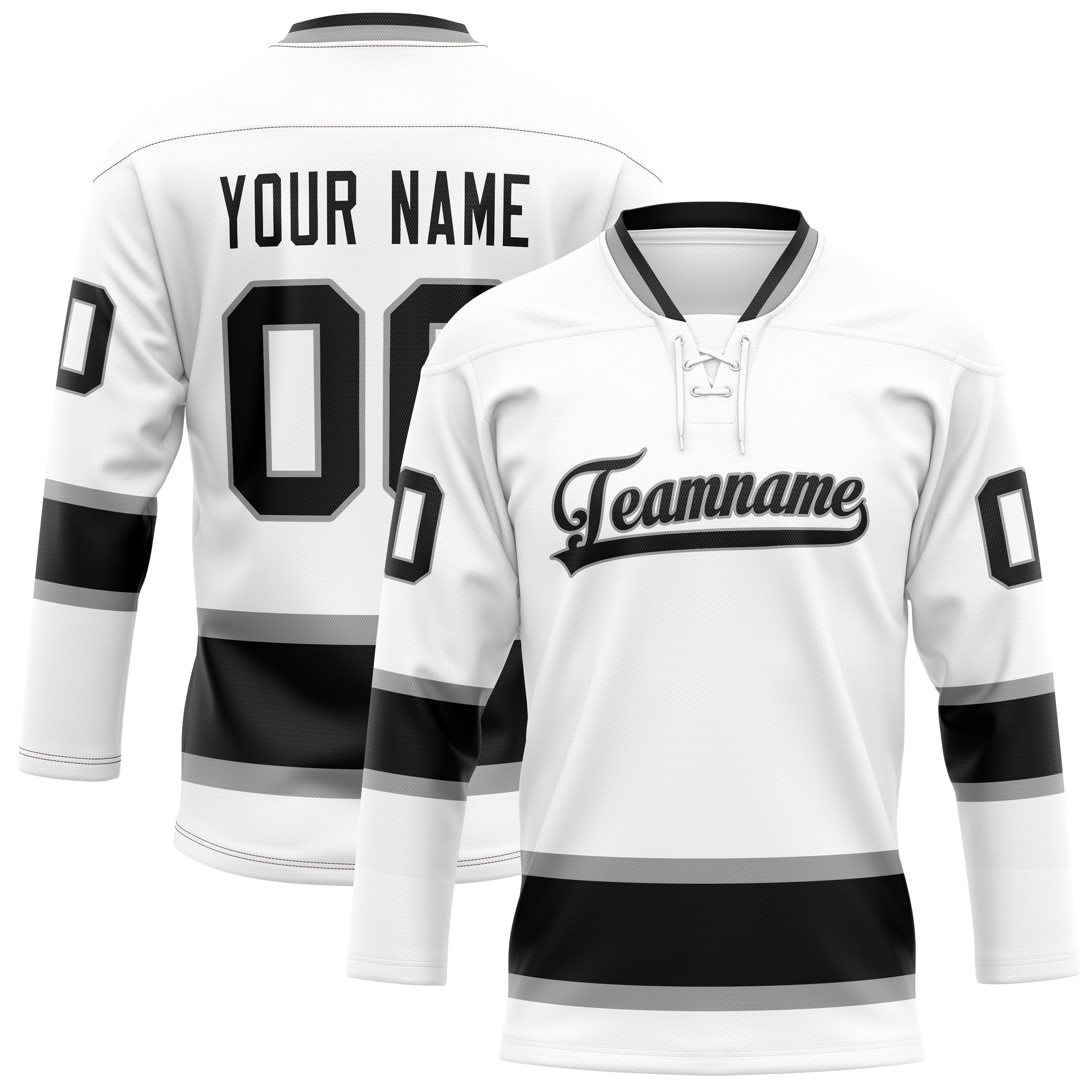 Personalized White & Black Solid Colour Hockey Jersey