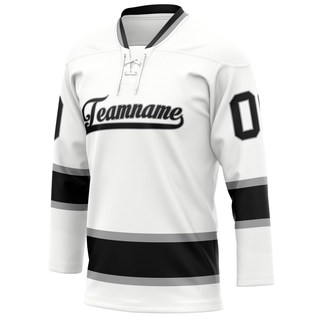 Personalized White & Black Solid Colour Hockey Jersey