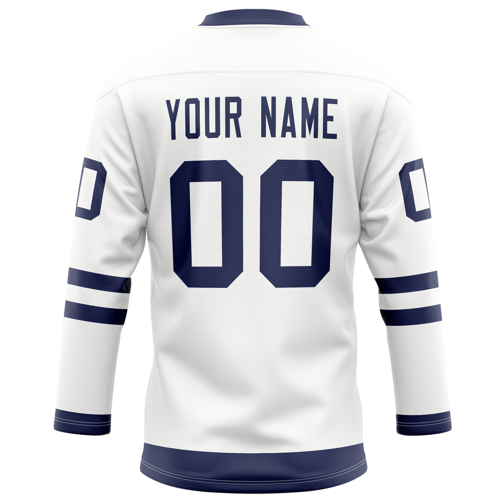 Personalized White & Navy Solid Colour Hockey Jersey
