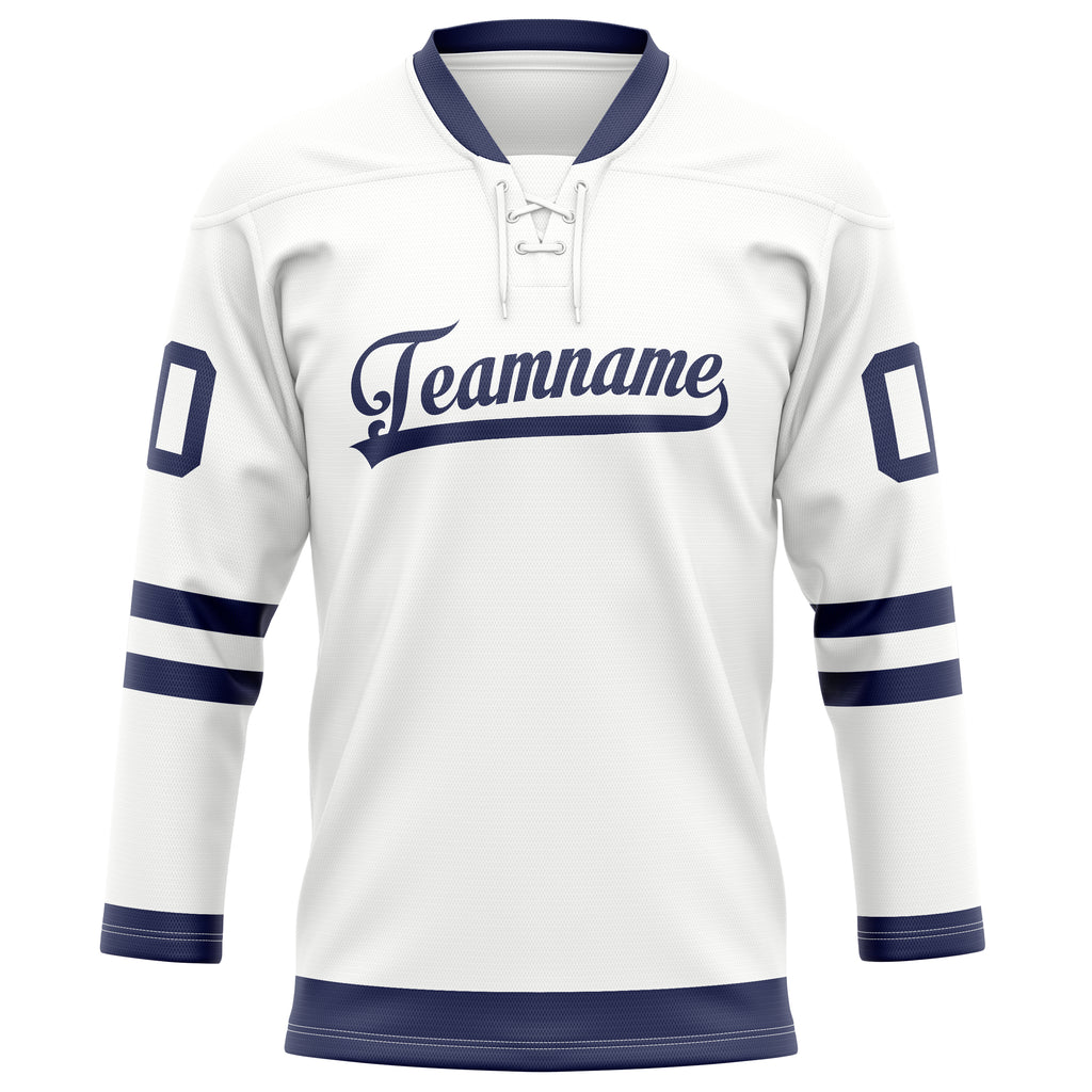 Personalized White & Navy Solid Colour Hockey Jersey