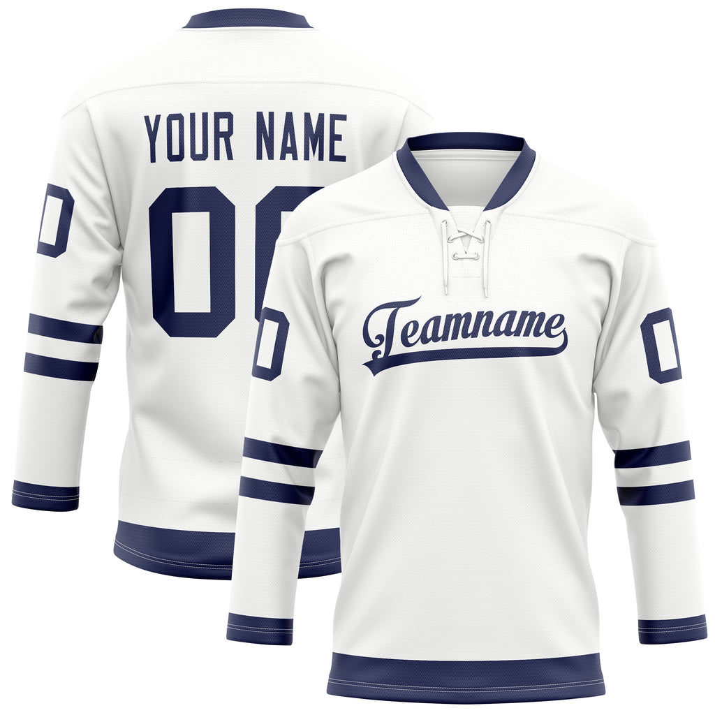 Personalized White & Navy Solid Colour Hockey Jersey