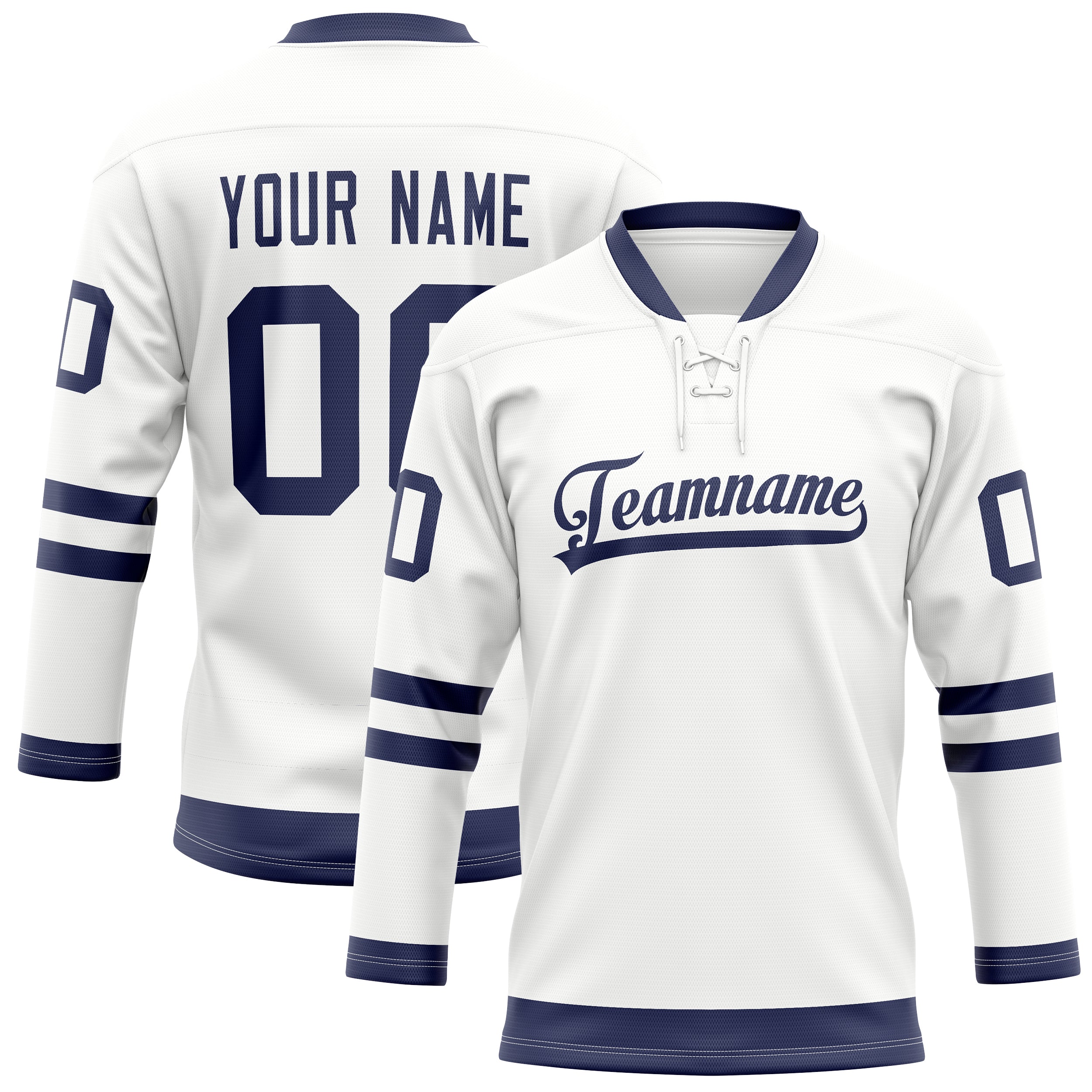 Personalized White & Navy Solid Colour Hockey Jersey