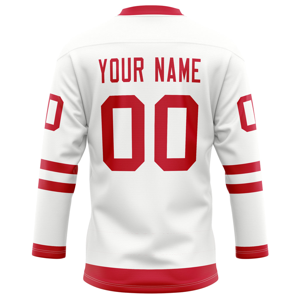 Personalized White & Red Solid Colour Hockey Jersey