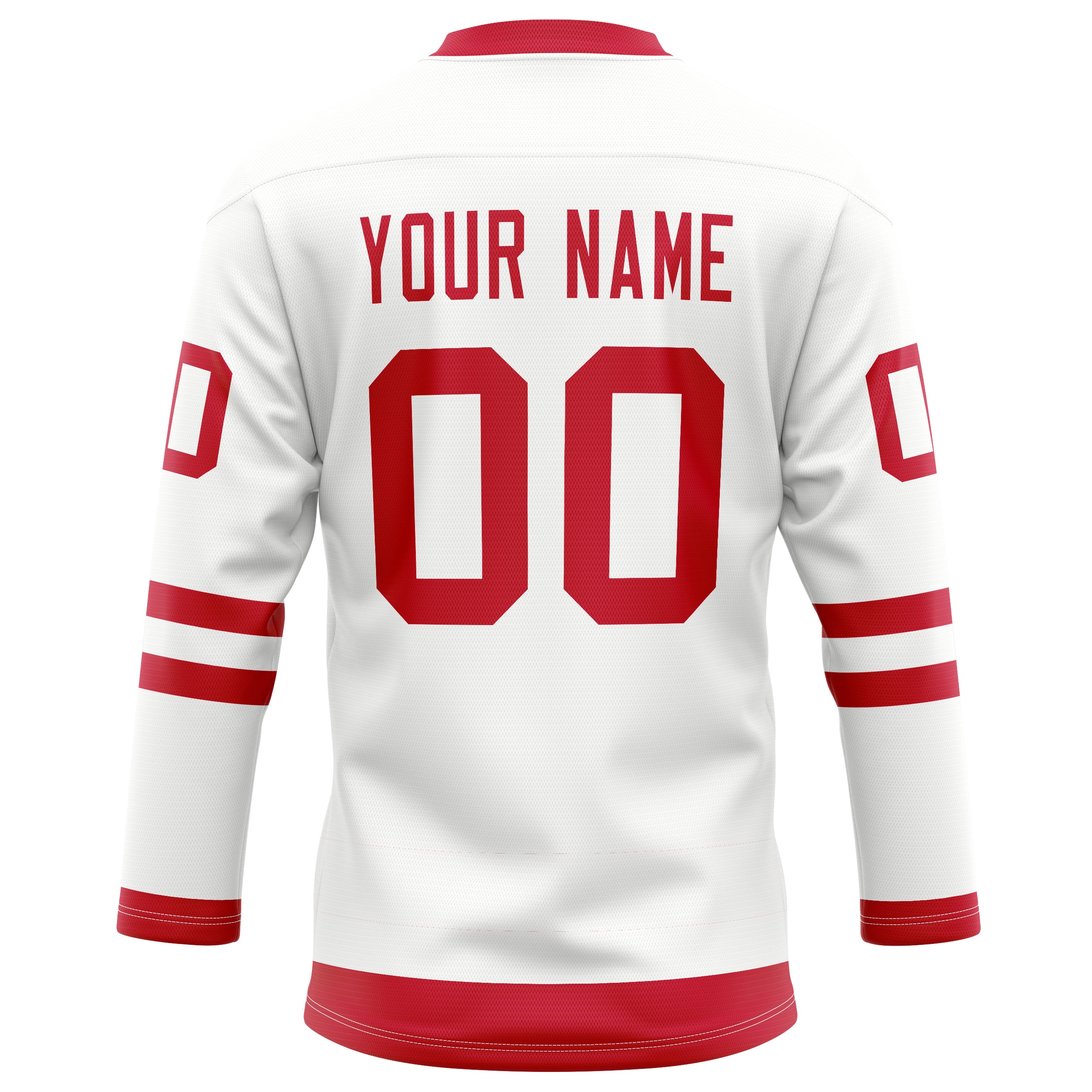 Personalized White & Red Solid Colour Hockey Jersey
