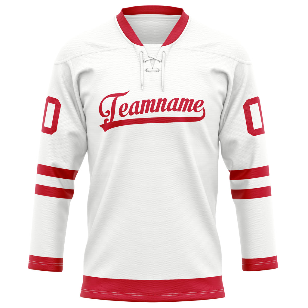 Personalized White & Red Solid Colour Hockey Jersey