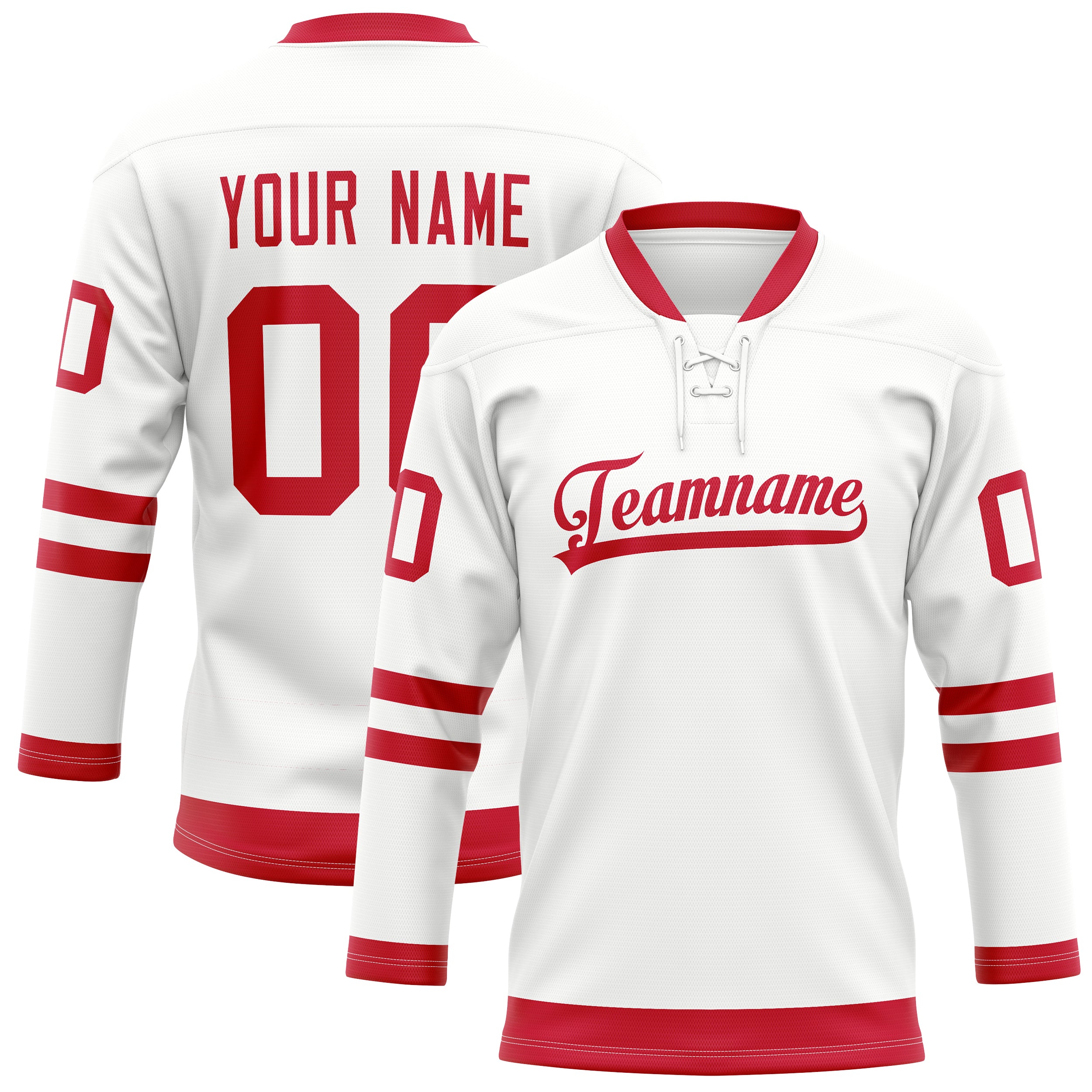 Personalized White & Red Solid Colour Hockey Jersey