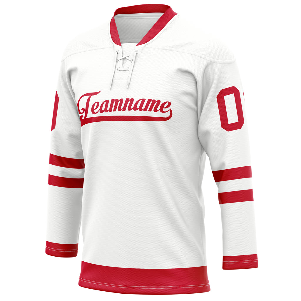 Personalized White & Red Solid Colour Hockey Jersey