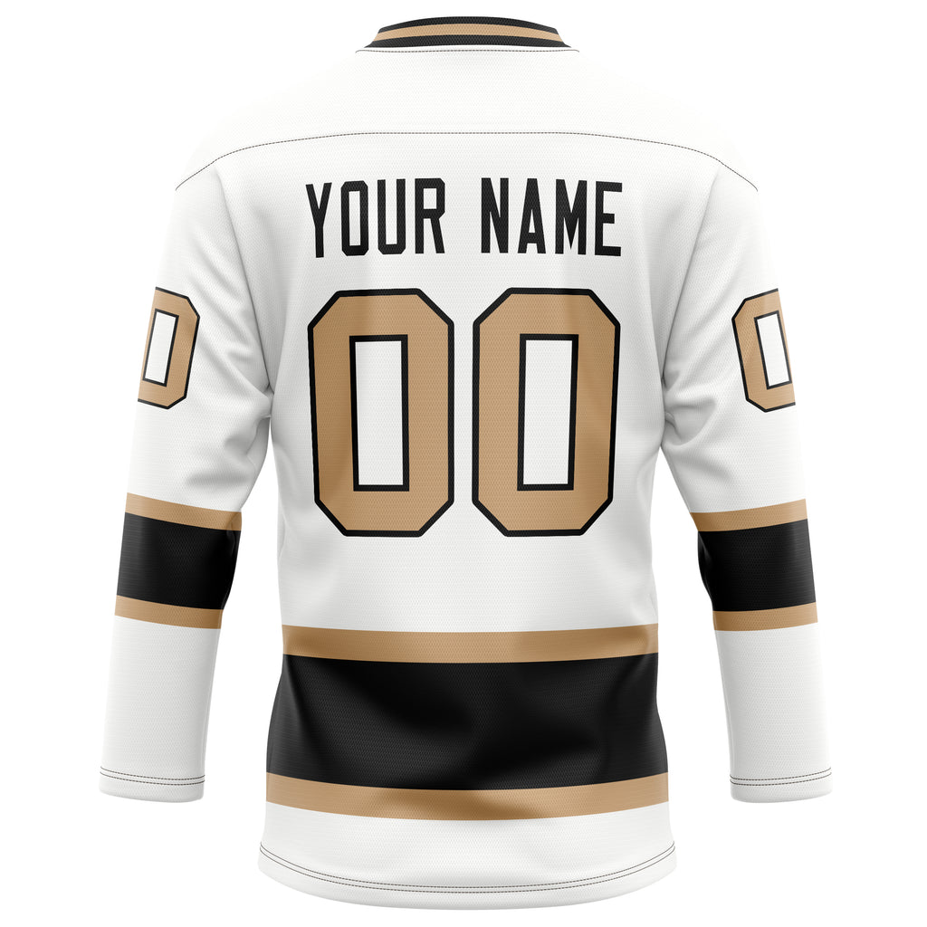 Personalized White & Old Gold Solid Colour Hockey Jersey