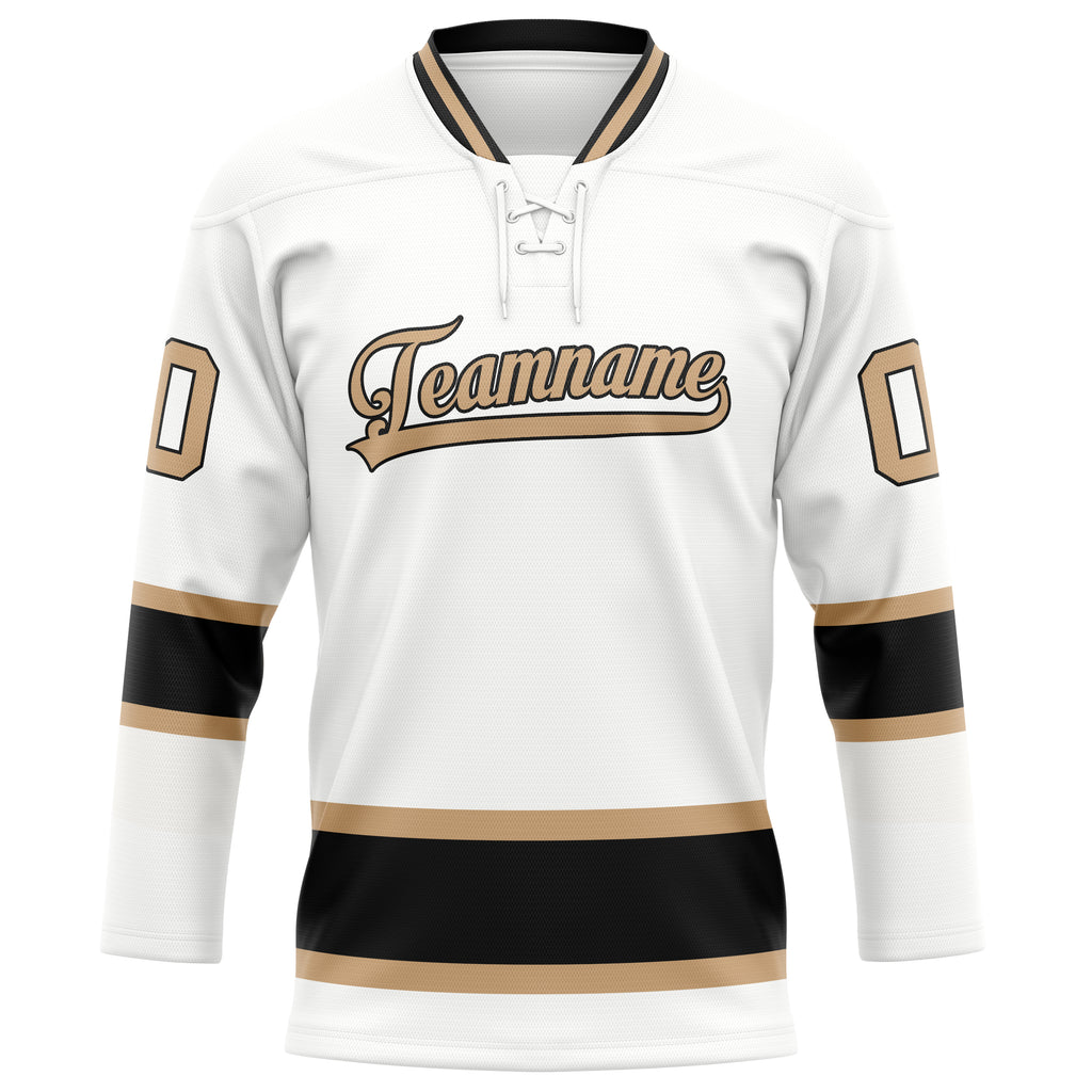 Personalized White & Old Gold Solid Colour Hockey Jersey