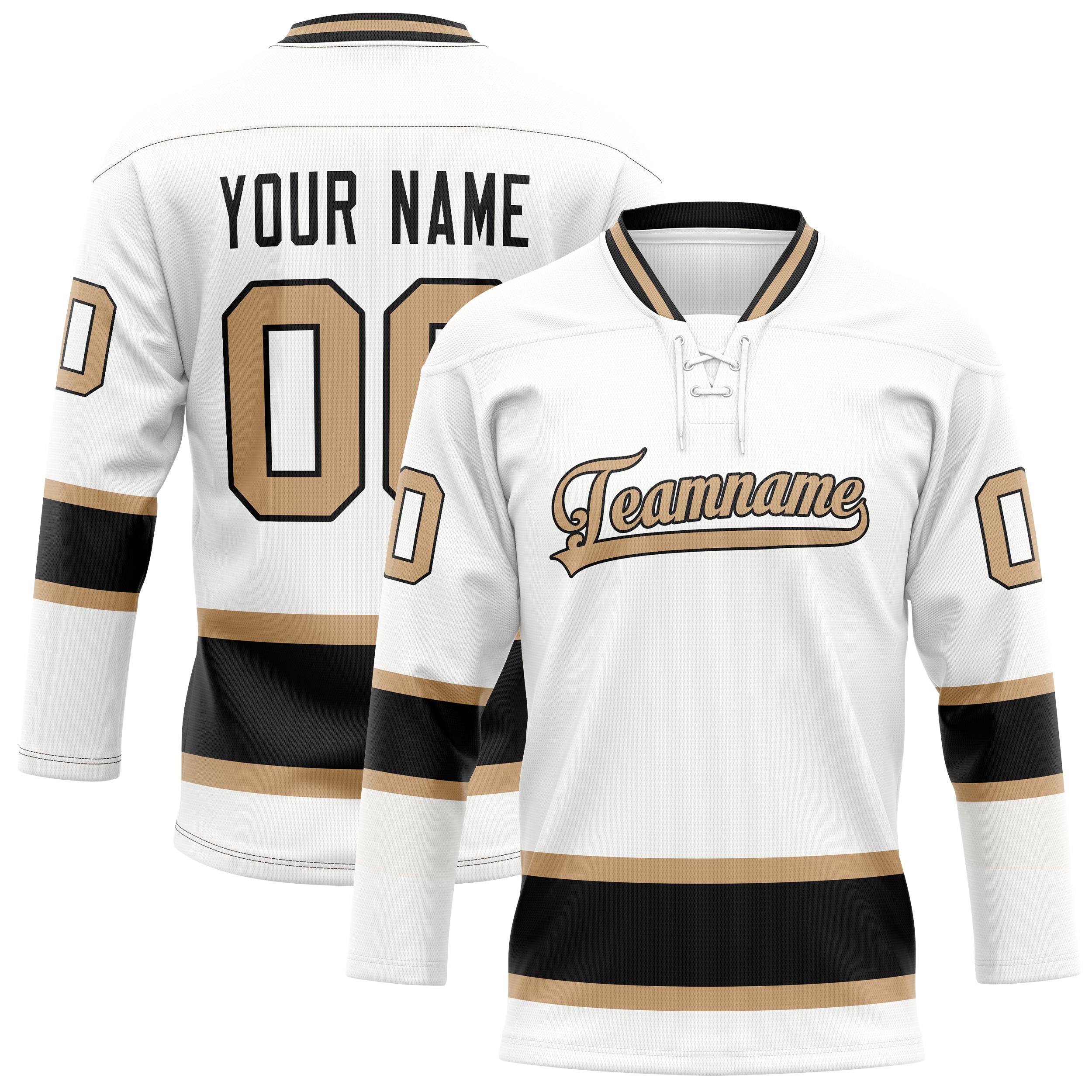 Personalized White & Old Gold Solid Colour Hockey Jersey