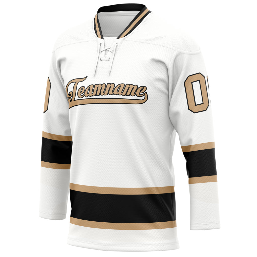Personalized White & Old Gold Solid Colour Hockey Jersey